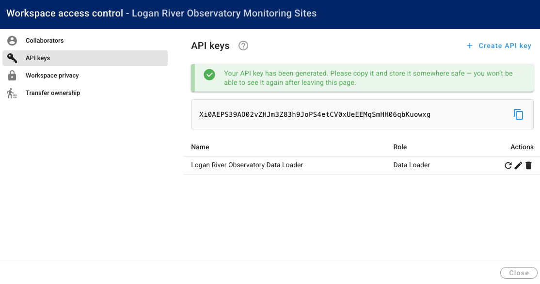 Created API key