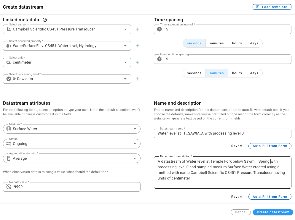 Create datastream form