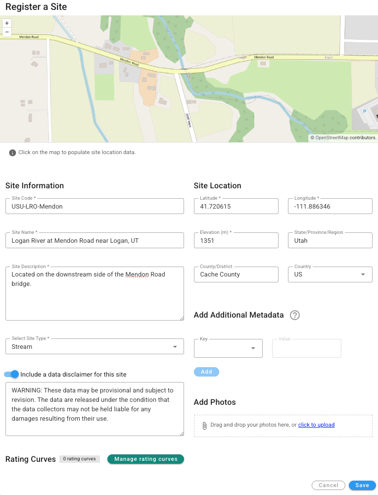 Create site form