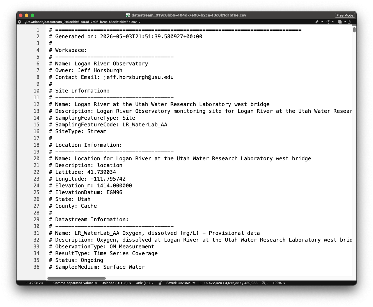 Downloaded data header