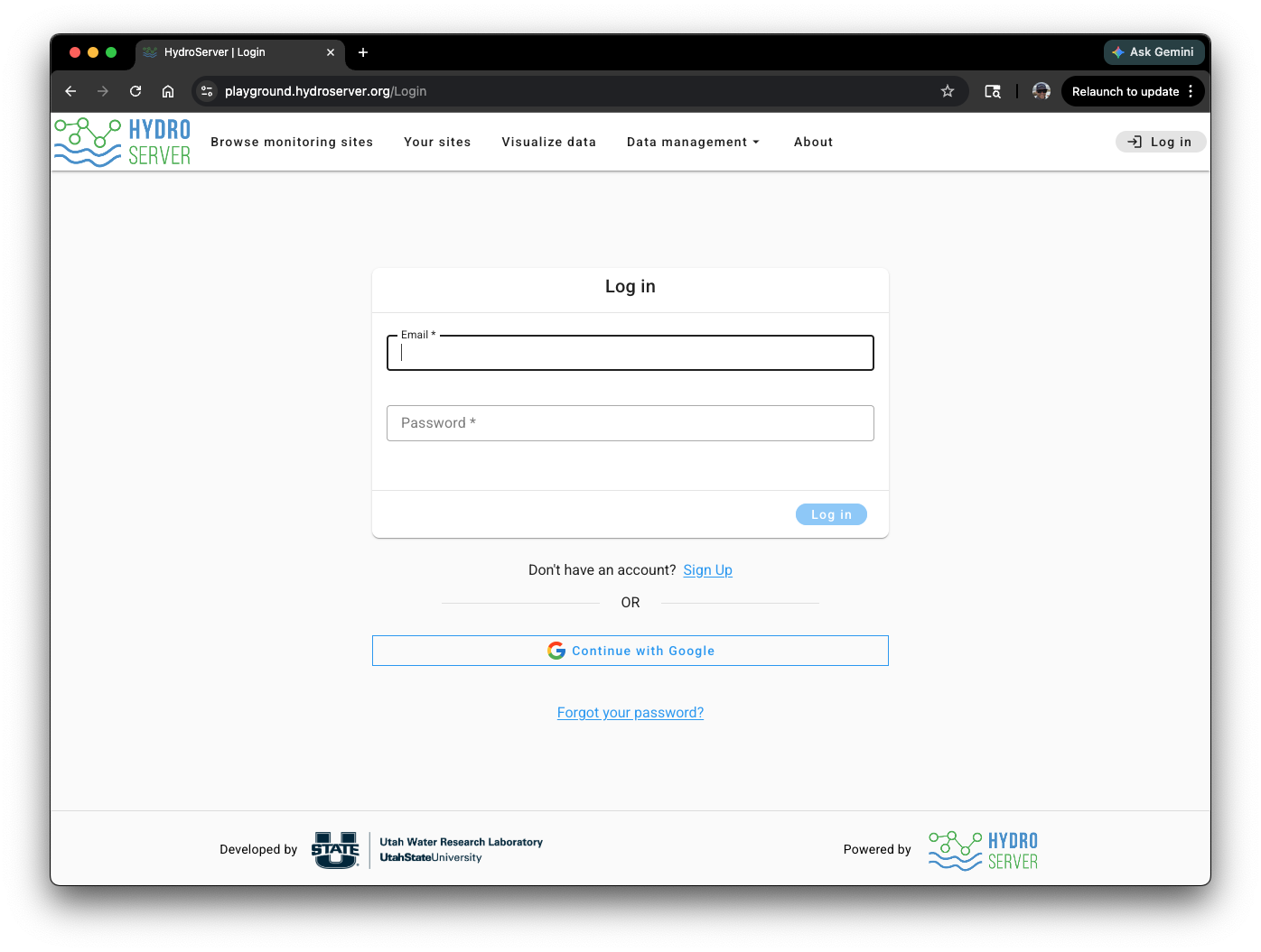 Login page