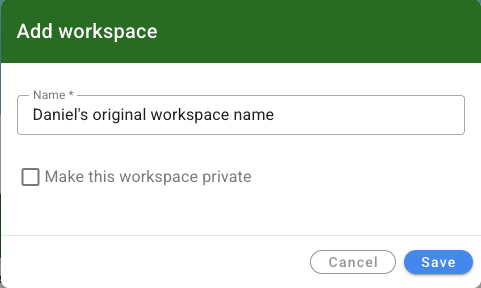 Modal for adding workspace