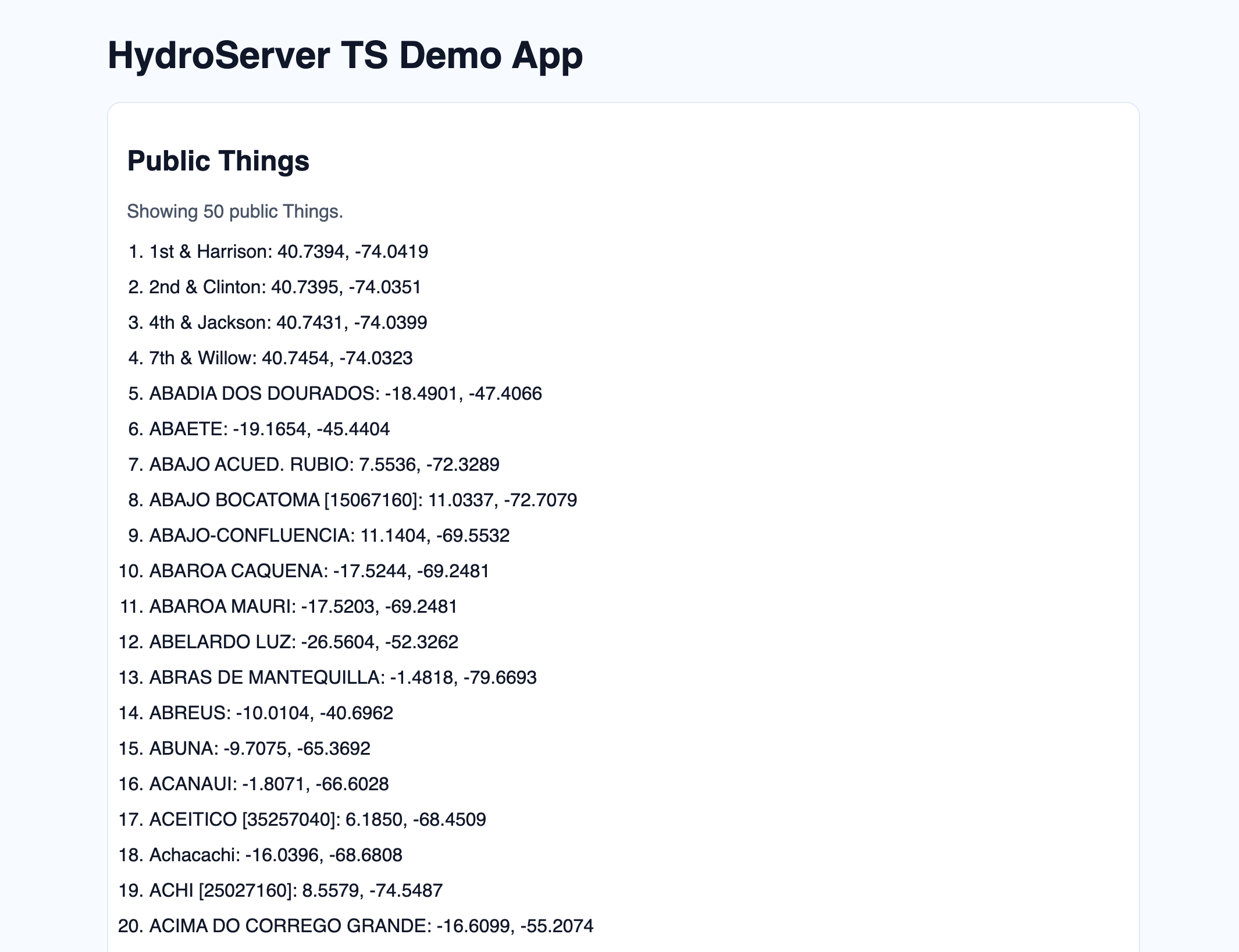 HydroServer TypeScript demo app screenshot